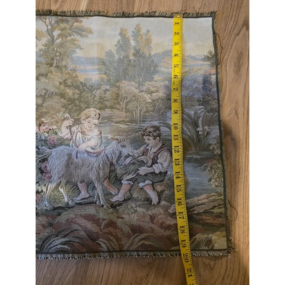 Italian Woven Tapestry With Goat And Children. Pillow Or Wall Hanging. 19